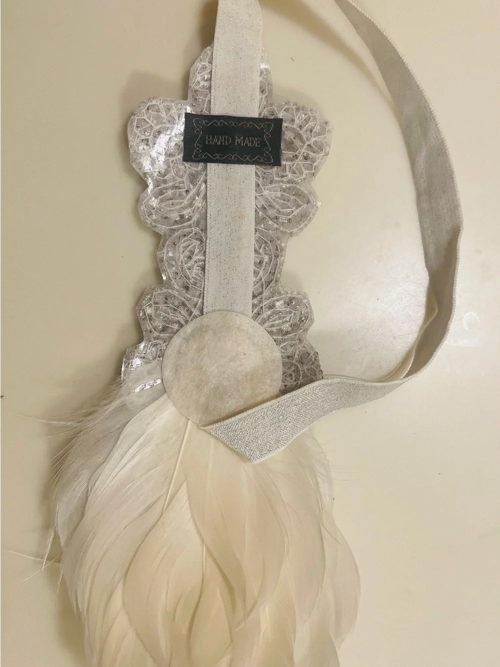 Crystal Embellished Silver Headband with White Feather